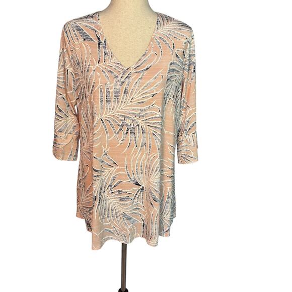 Clara Sun Woo Tops - Clara Sun Woo Tunic Blouse Top Large Pink Floral Artsy Stretch Flared Sleeve